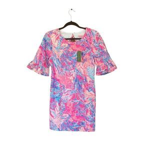 NWT Lilly Pulitzer Womens Multicolor Ruffled Sleeve Fiesta Stretch Dress Size 4
